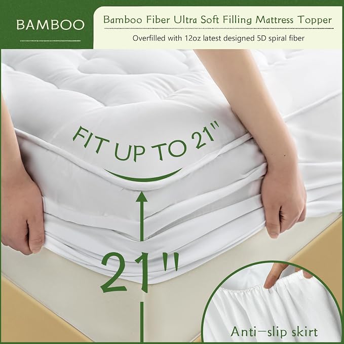 GRT Mattress Pad Cover Rayon from Bamboo King Size, Extra Thick Quilted Fitted - Image 4