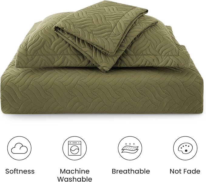 Love's cabin Twin Quilt Bedding Set Olive Green Bedspreads - Image 6