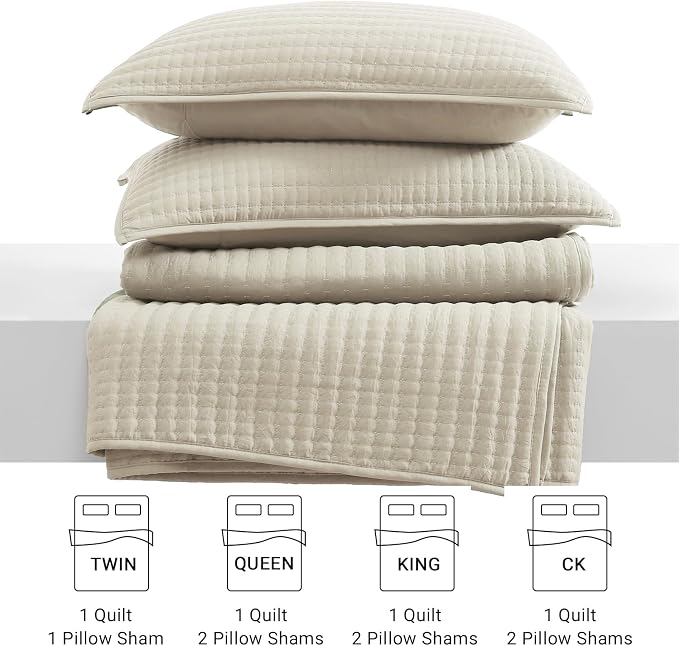 WRENSONGE Queen Quilt-3 Pieces Lightweight Bedspreads Light Oatmeal Queen Size - Image 8