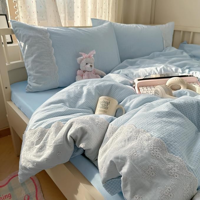 mixinni Blue Gingham Duvet Cover King Size - Image 3