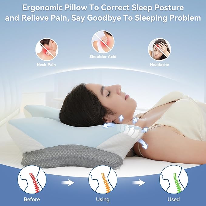 Cervical Neck Pillow for Pain Relief- Memory Foam Orthopedic Pillow, Ergonomic - Image 3