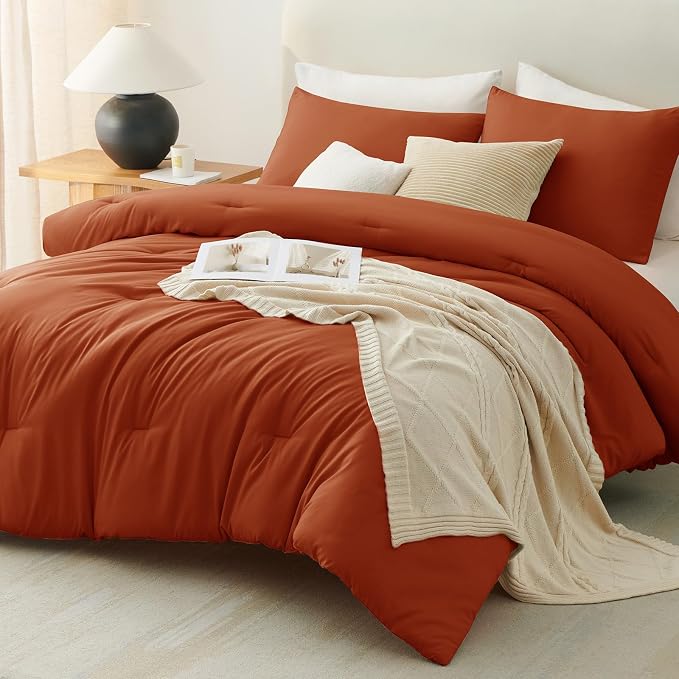 CozyLux Oversized King Comforter Set Terracotta, 3 Pieces 120x98 Solid - Image 8