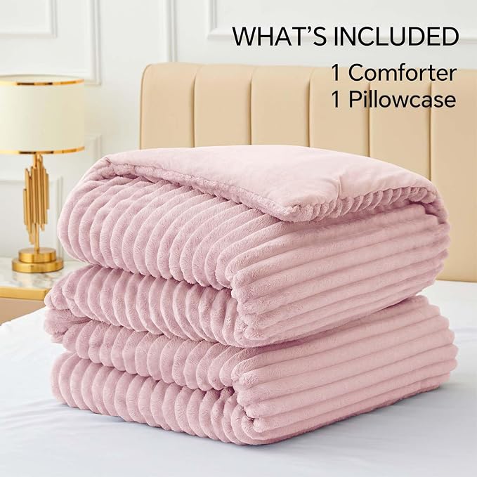 BEDELITE Fleece Twin Comforter Set -Super Soft & Warm Fluffy Pink Bedding - Image 7