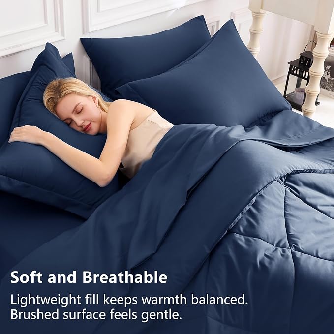 CozyLux Queen Comforter Set Navy Blue - Image 3