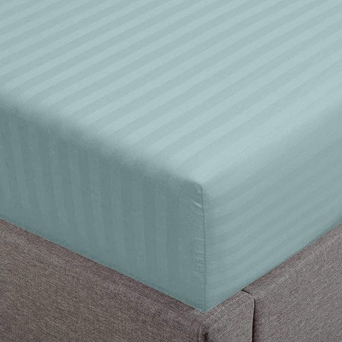 Feather & Stitch 1 PC Fitted Sheet Twin Size, 100% Cotton Damask Sateen Weave by FEATHERSTITCHNEWYORK