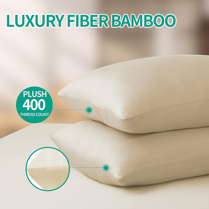 Bamboo Viscose Zippered Pillow Cases King Size Set of 2, 400 Thread Count - Image 5