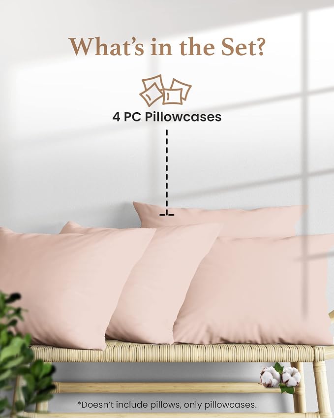 1000 TC Blush King Pillowcases Set of 4 100% Egyptian Cotton Pillow Cases - Image 2