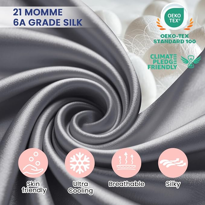 Ravmix Silk Pillow Cases with Zipper, 21momme Mulberry Silk Pillowcase - Image 6