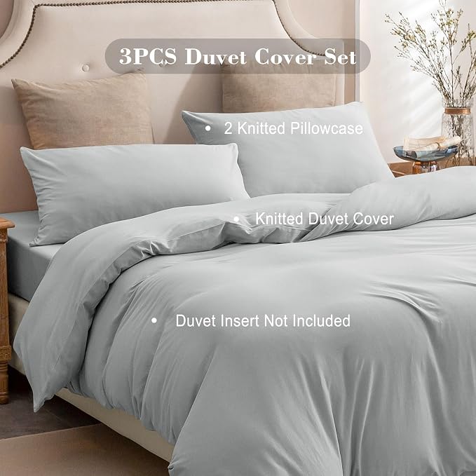 PURE ERA Jersey Knit Duvet Cover Set 100% T-Shirt Cotton Super Soft Comfy 3pc - Image 4