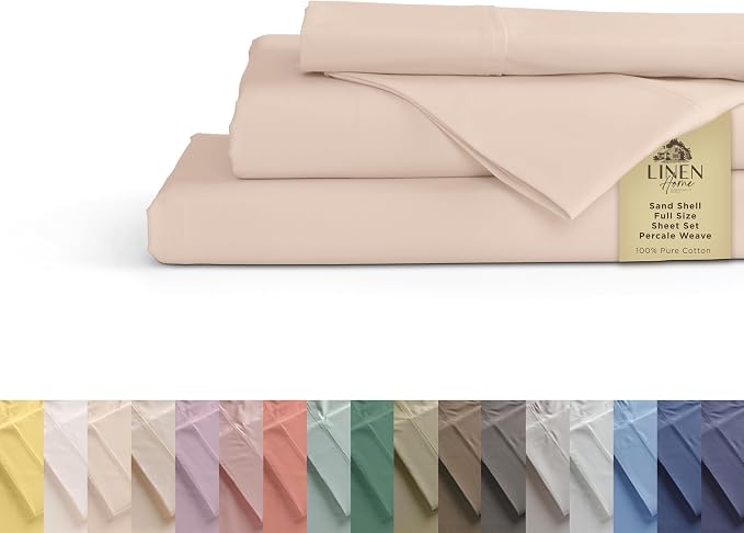 Linen Home 100% Cotton Percale Sheets Full Size, Sand Shell, Deep Pocket by LINENHOME