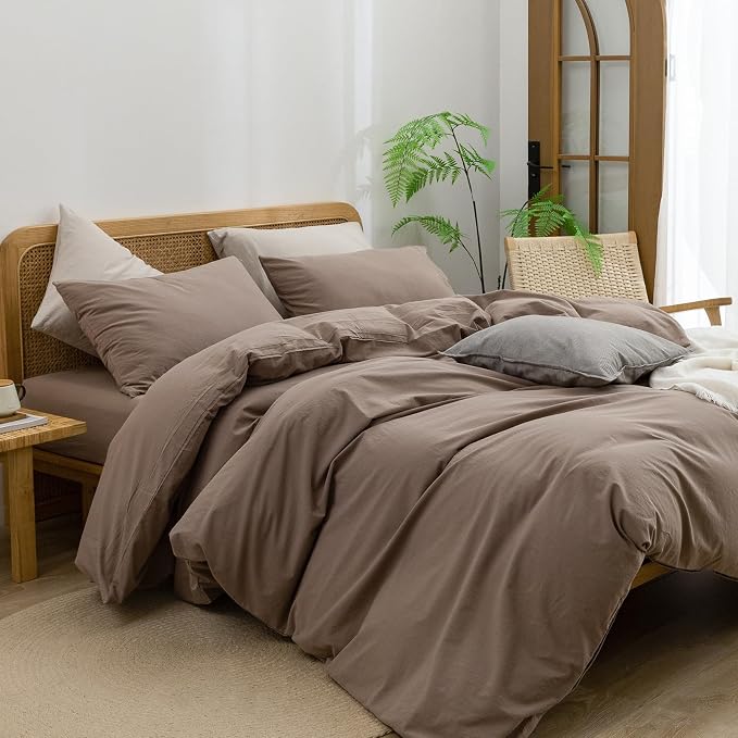 BESTOUCH Duvet Cover Set 100% Washed Cotton Linen Feel Super Soft Comfortable - Image 5
