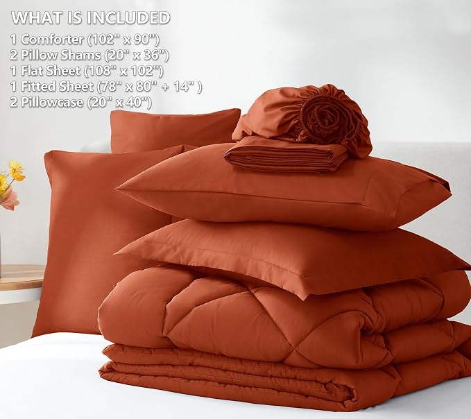 CozyLux King Size Comforter Set Burnt Orange - Image 6