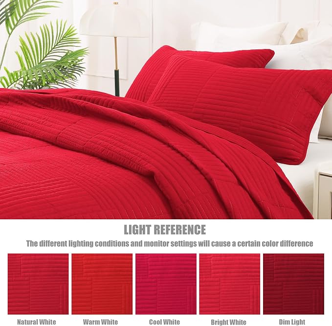 Whale Flotilla Ultra Soft Queen Quilt Bedding Set, Lightweight Microfiber Red - Image 5