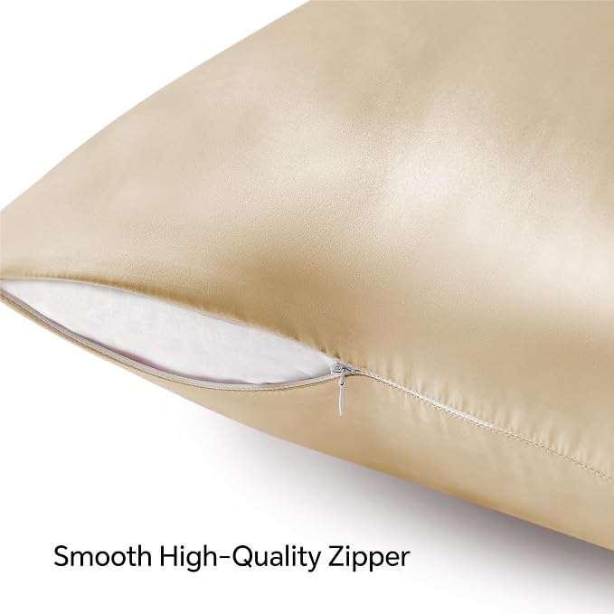 BEDELITE Satin Pillowcase with Zipper, Champagne Pillow Cases Queen Size Set of - Image 5
