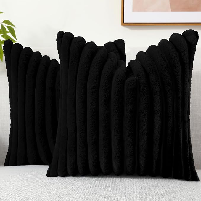 decorUhome Cozy Faux Fur Throw Pillow Covers 22x22 Set of 2 Decorative Soft by decorUhome