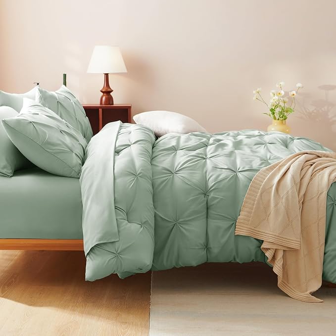 CozyLux Twin XL Comforter Set Sage Green, 5 Pieces Twin Extra Long Pintuck Bed - Image 8