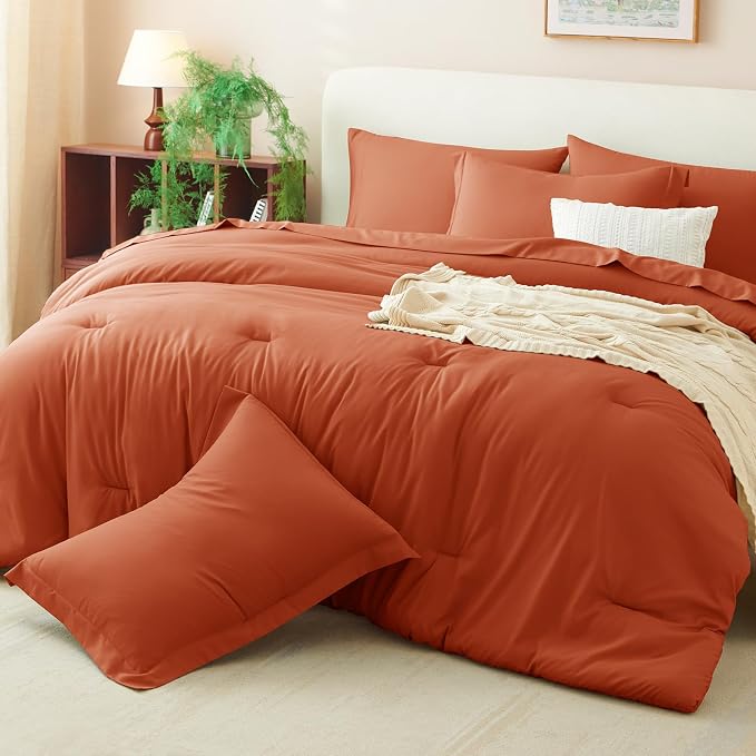 CozyLux King Size Comforter Set Burnt Orange, 7 Pieces Fall Bed in a Bag King - Image 9