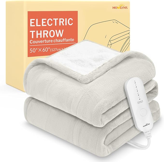 HOMLYNS LuxeHeat Heated Blanket Electric Blanket, Soft Flannel Sherpa Heated by HOMLYNS