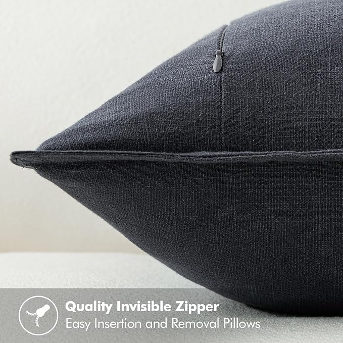 MIULEE Decorative Linen Euro Sham Pillow Covers 22x22 Inch Dark Gray Boho - Image 3
