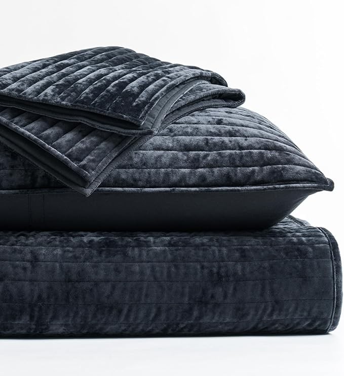 EVERGRACE Velvet Quilt Set Queen Size, Luxurious Soft Striped Channel Bedding - Image 6