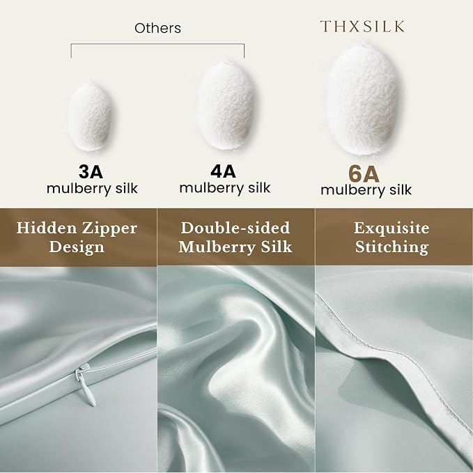 THXSILK 100% Silk Pillowcase for Hair and Skin Luxury 25 Momme Mulberry Silk - Image 2