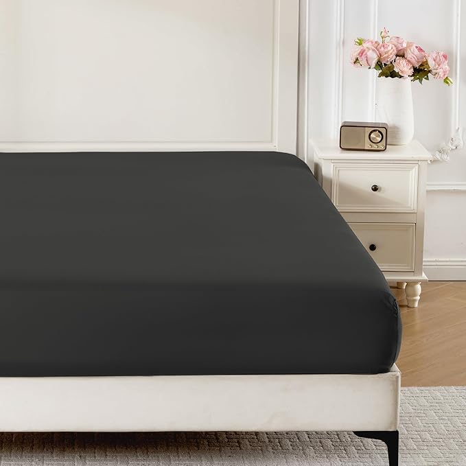 ROSE&RISY Black Twin Fitted Sheet, Soft and Breathable by ROSERISY
