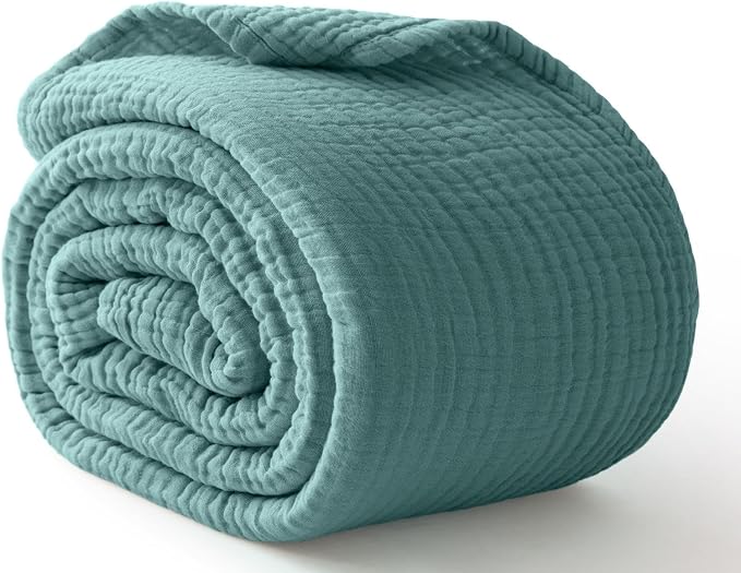 100% Cotton Muslin Blanket Queen 90" x 90", 6 Layers Breathable and Lightweight by Kozyhvn