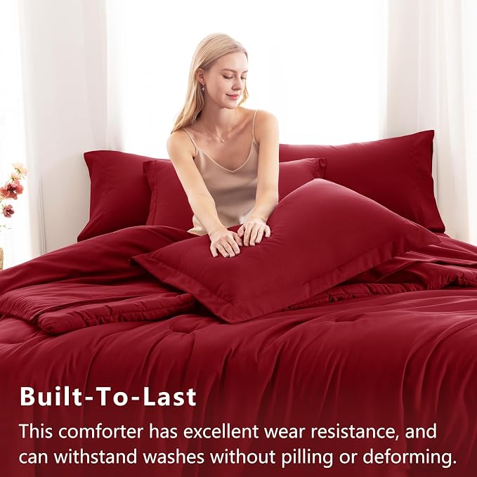 CozyLux Full Size Comforter Sets Dark Red, 7 Pieces Bed in a Bag Full Comforter - Image 3