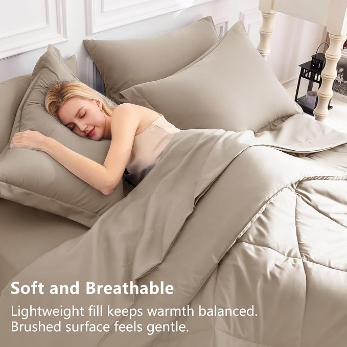 CozyLux Full Size Comforter Sets Khaki - Image 3
