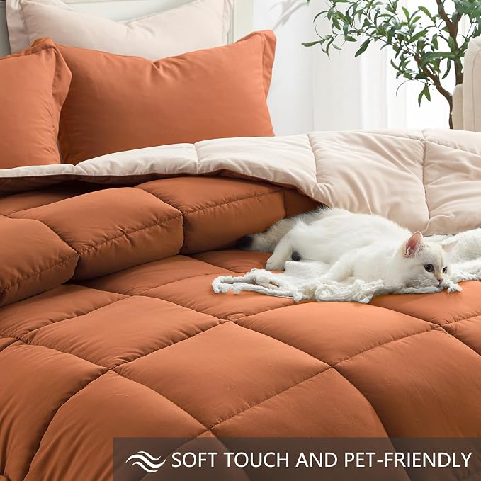 Homelike Moment Twin Comforter Set Burnt Orange, Comforters Twin Size Bed Sets - Image 4