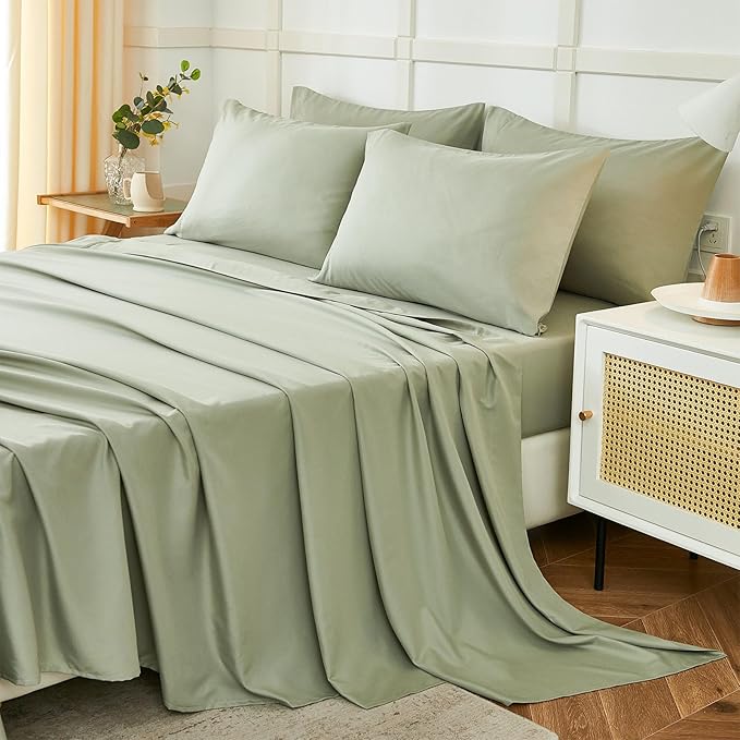 ILAVANDE Sage King Size Sheets Set 6 Piece, Super Soft 1800 Series Microfiber by ILAVANDEforYourBedHome