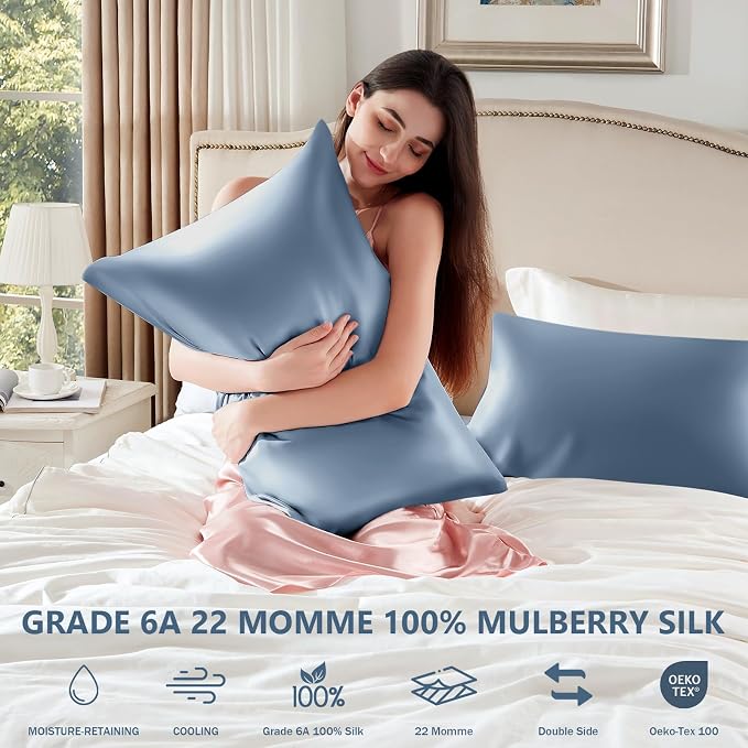 Silk Pillow Cases 2 Pack King Size Mulberry Silk Pillowcase Set of 2 - Image 6
