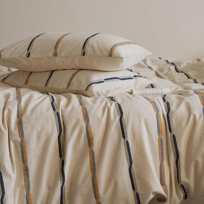 mixinni Cotton Linen Jacquard Duvet Cover Set King, 3-Piece Mid-Century Modern - Image 3