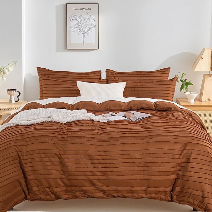 NEXHOME PRO Twin Duvet Cover, Brunt Orange 2 Pieces Boho Tufted Duvet Cover Set - Image 9