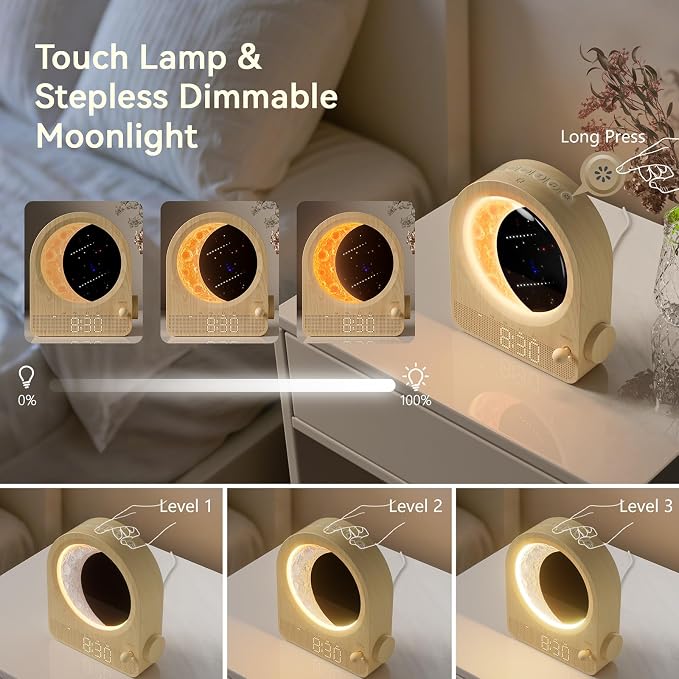 blonbar Sunrise Alarm Clocks for Bedrooms, Stepless Dimmable Moon Lamp Dual - Image 6