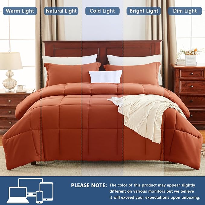 CozyLux Queen Size Comforter Sets Terracotta - Image 5