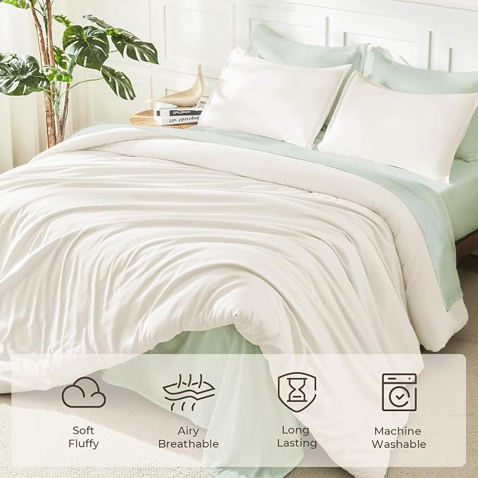 Litanika Ivory Comforter Set Queen Size, 3 Pieces Lightweight Solid Bedding - Image 3