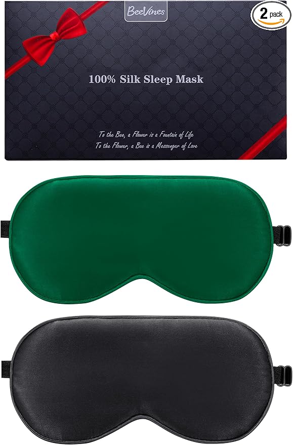 BeeVines 100% Real Mulberry Silk 2 Pack Sleep Mask, Pure Silk Eye Masks by BeeVines