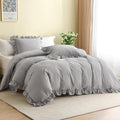 Silnuo Grey/White Checkered Ruffle 3-Piece Duvet Cover Set Queen Size, Washed by Silnuo