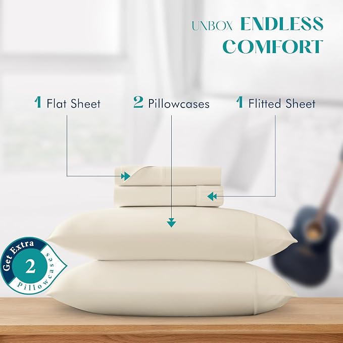 XOOX Linen 100% Egyptian Cotton Queen Sheet set - Image 3