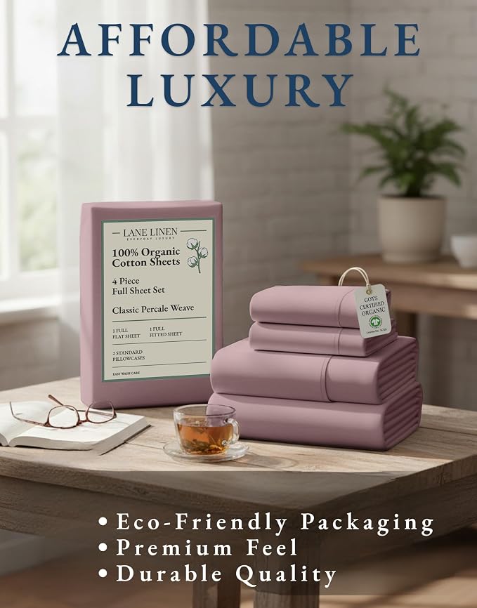 LANE LINEN Eco Friendly 100% Organic Cotton Bed Sheets Full Size, Fully - Image 8