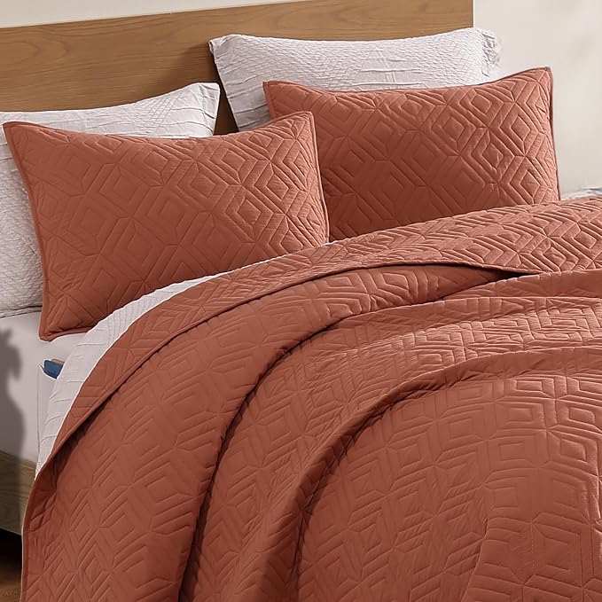 WRENSONGE Queen Quilt-3 Pieces Geometric Autumn Leaf Bedspreads Queen Size - Image 5