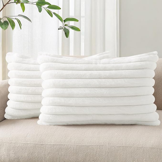 Pallene Faux Fur Plush Lumbar Throw Pillow Covers 12x20 Set of 2, Luxury Soft by PALLENE