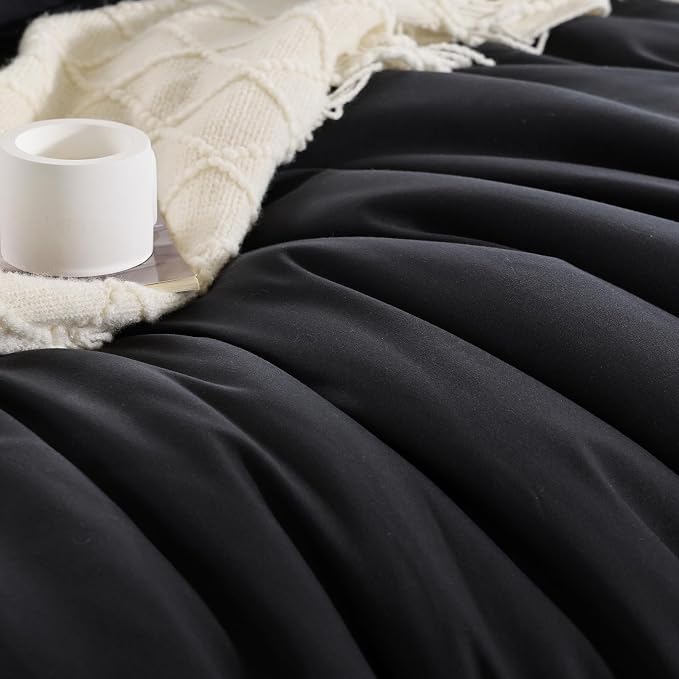 weigelia Queen Comforter Set Black Comforter Boho Solid Color Bedding Comforter - Image 6