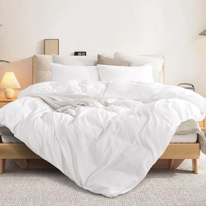 NEXHOME PRO Cotton Duvet Cover Set King Size Linen Feel White Organic Natural - Image 4