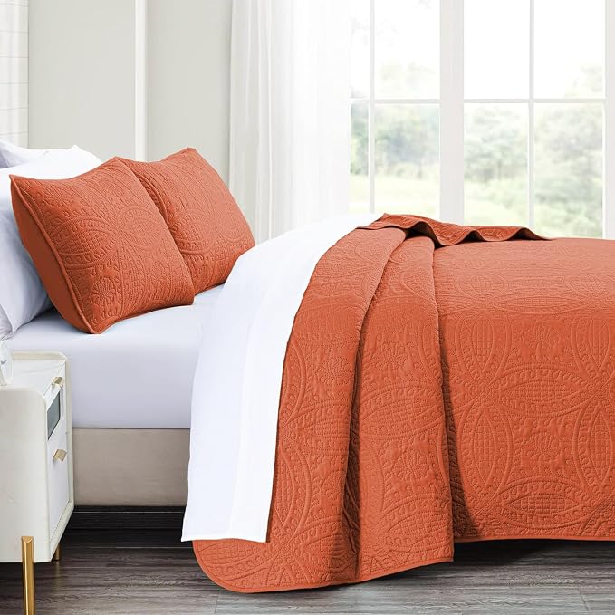 akkialla Twin Quilt Bedding Set, Burnt Orange Ultrasonic Quilt Set, Lightweight - Image 4