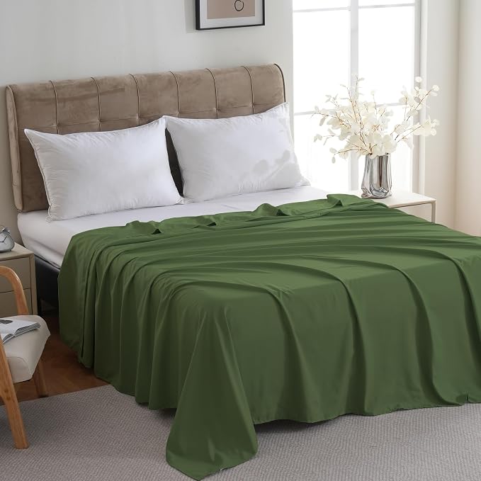 ZPECC King Flat Sheet Only 6 Pack, Durable Olive Green Top Bed Sheets - Image 2