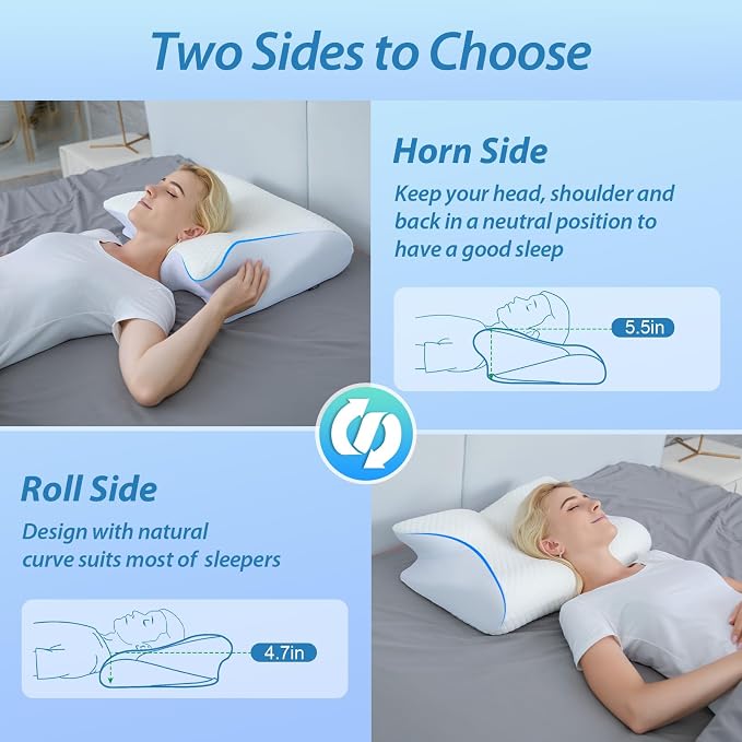 HOMCA Memory Foam Cervical Pillow, 2 in 1 Ergonomic Contour Orthopedic Pillow - Image 4