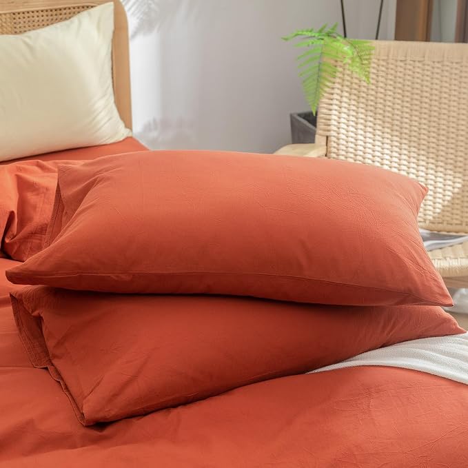 BESTOUCH Duvet Cover Set 100% Washed Cotton Linen Feel Super Soft Comfortable - Image 7