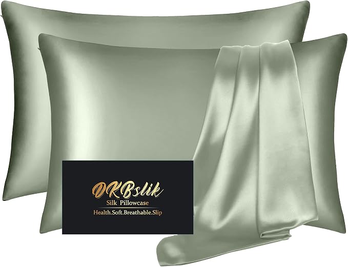 Silk Pillowcase 2 Pack, Mulberry Silk Pillow Cases Queen Size Set of 2 by HOME